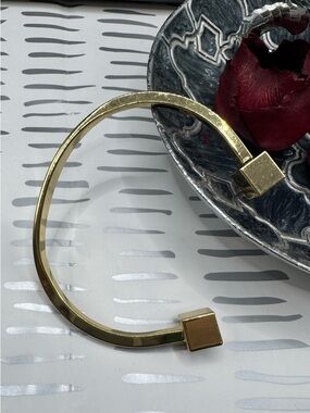 J. Crew Gold Tone Open Cuff Bracelet with Square End Caps